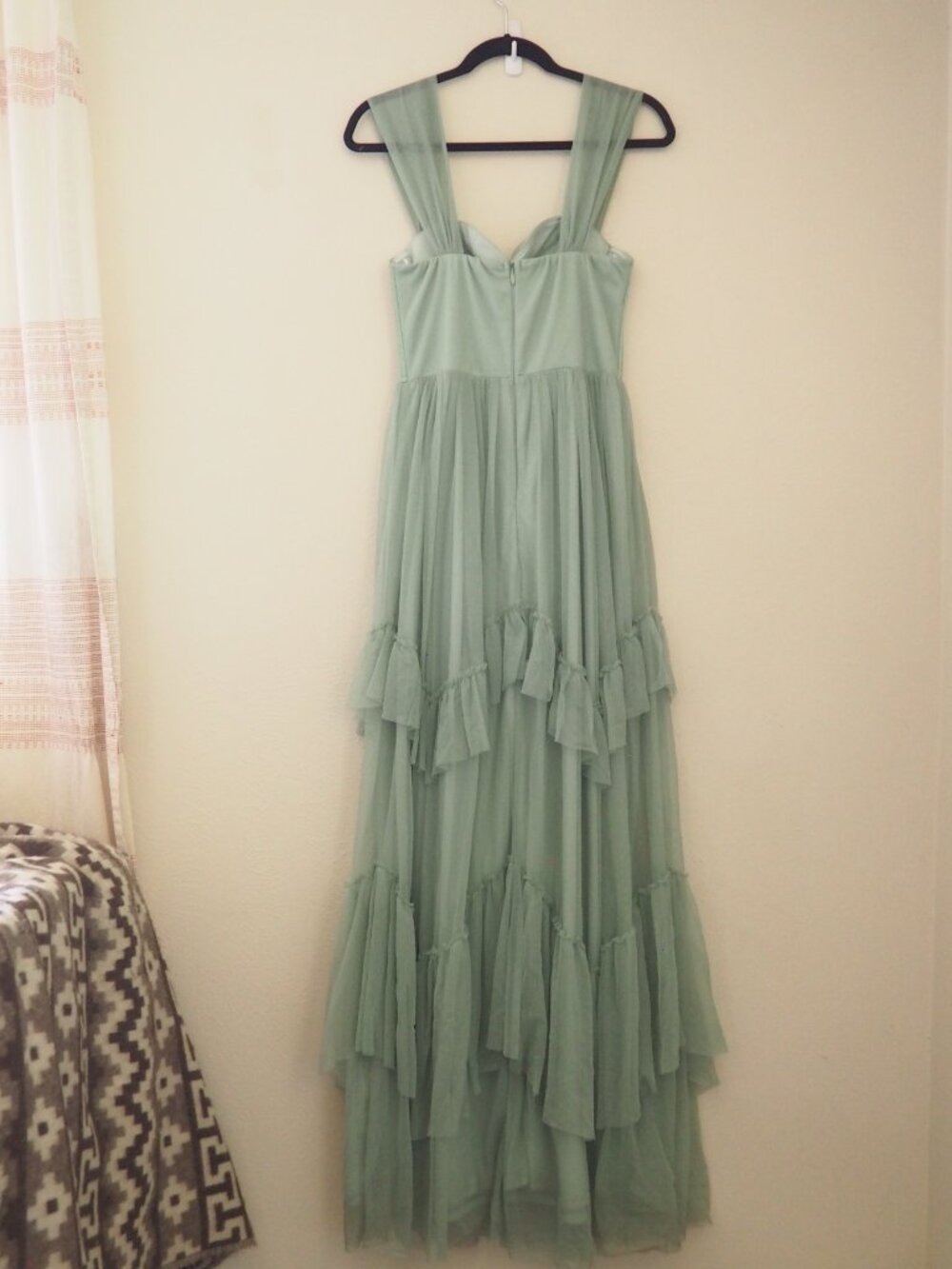 Lulus Sage Green Stunning Personality Mesh Off The Shoulder Maxi Dress sz S - Picture 9 of 11